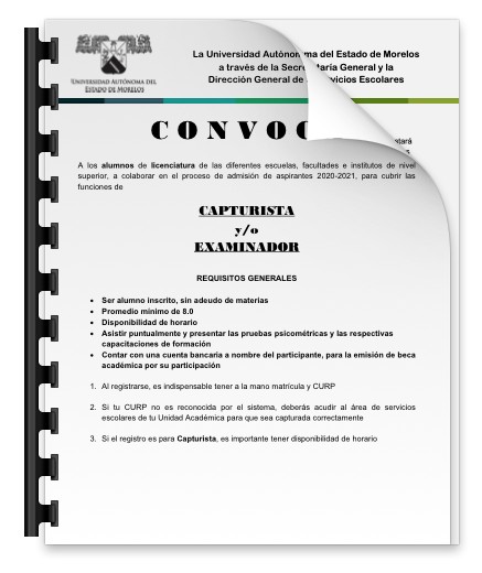 Convocatoria de personal de apoyo (examinadores y capturista).