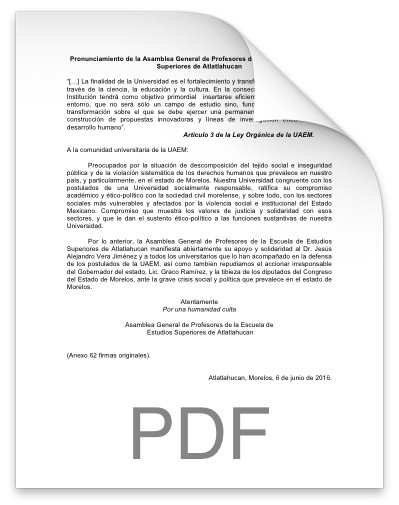 Pronunciamiento de la Asamblea General de Profesores de la Escuela de Estudios Superiores de Atlatlahucan
