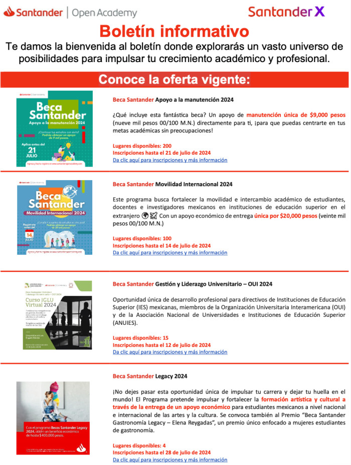 Boletín informativo Santander | Becas