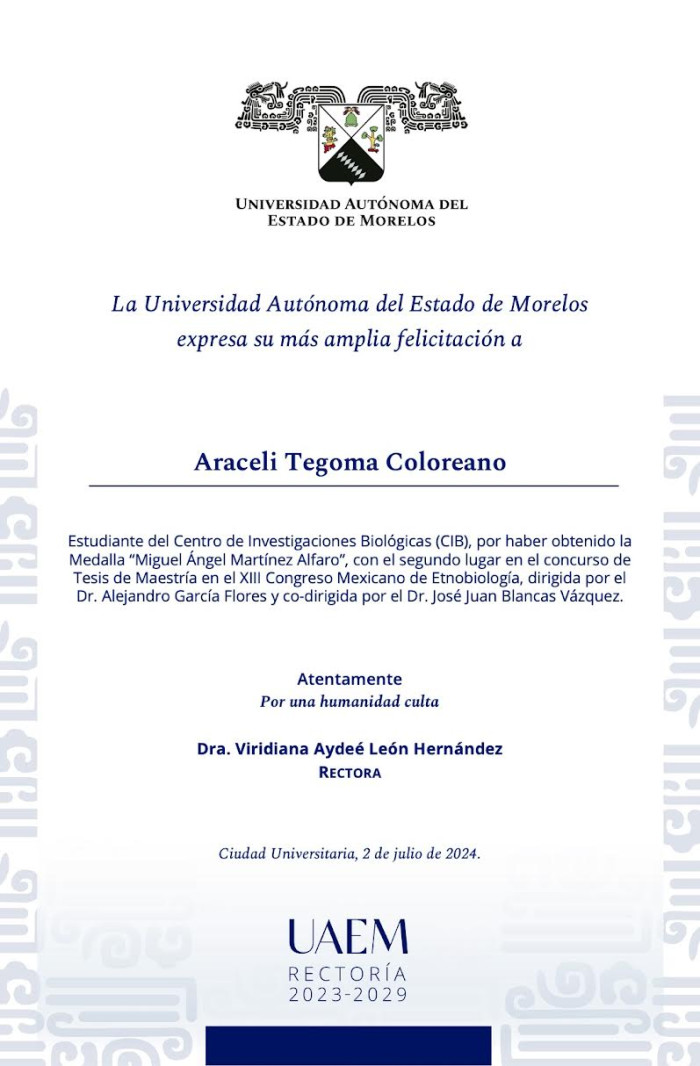 Felicitación Rectoría | Araceli Tegoma Coloreano