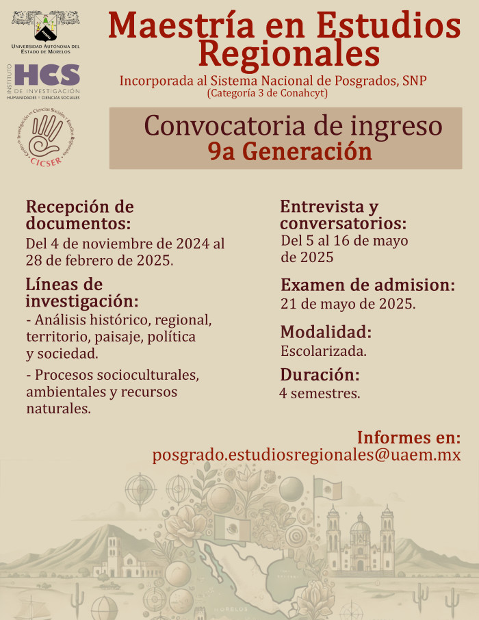 CONVOCATORIA OCTAVA GENERACIÓN MAESTRÍA EN ESTUDIOS REGIONALES