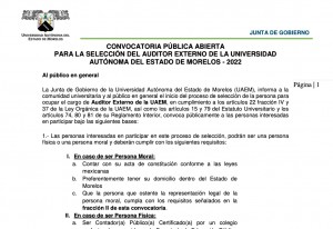 Convocatoria pública abierta para la selección del auditor externo de la Universidad Autónoma del Estado de Morelos - 2022