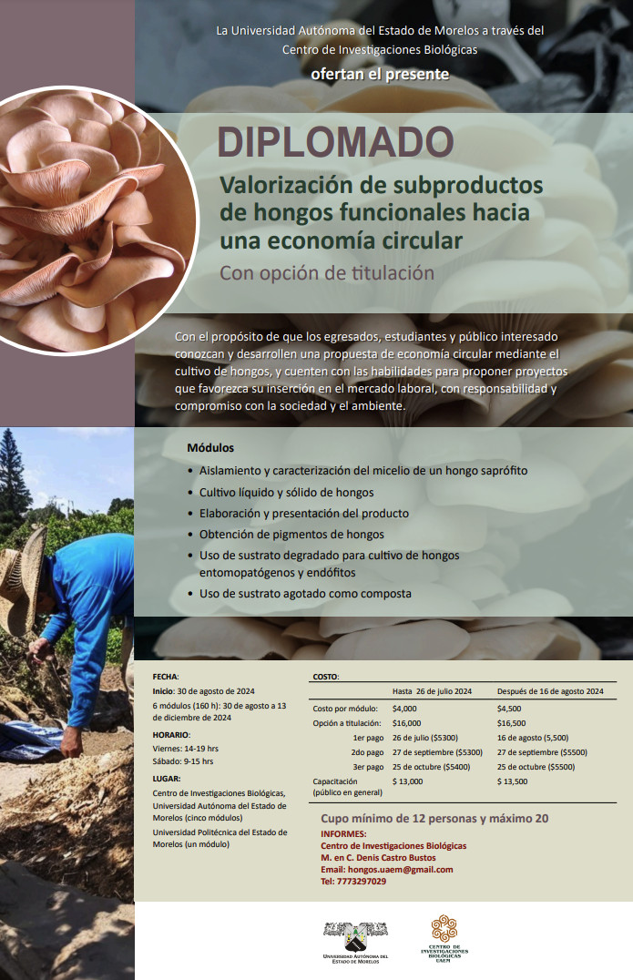 DIPLOMADO Valorización de subproductos de hongos funcionales hacia una economía circular