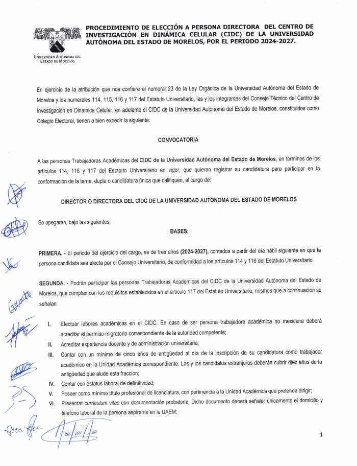 Convocatoria de Elección a Persona Directora del Centro de Investigación en Dinámica Celular (CIDC), Periodo 2024-2027