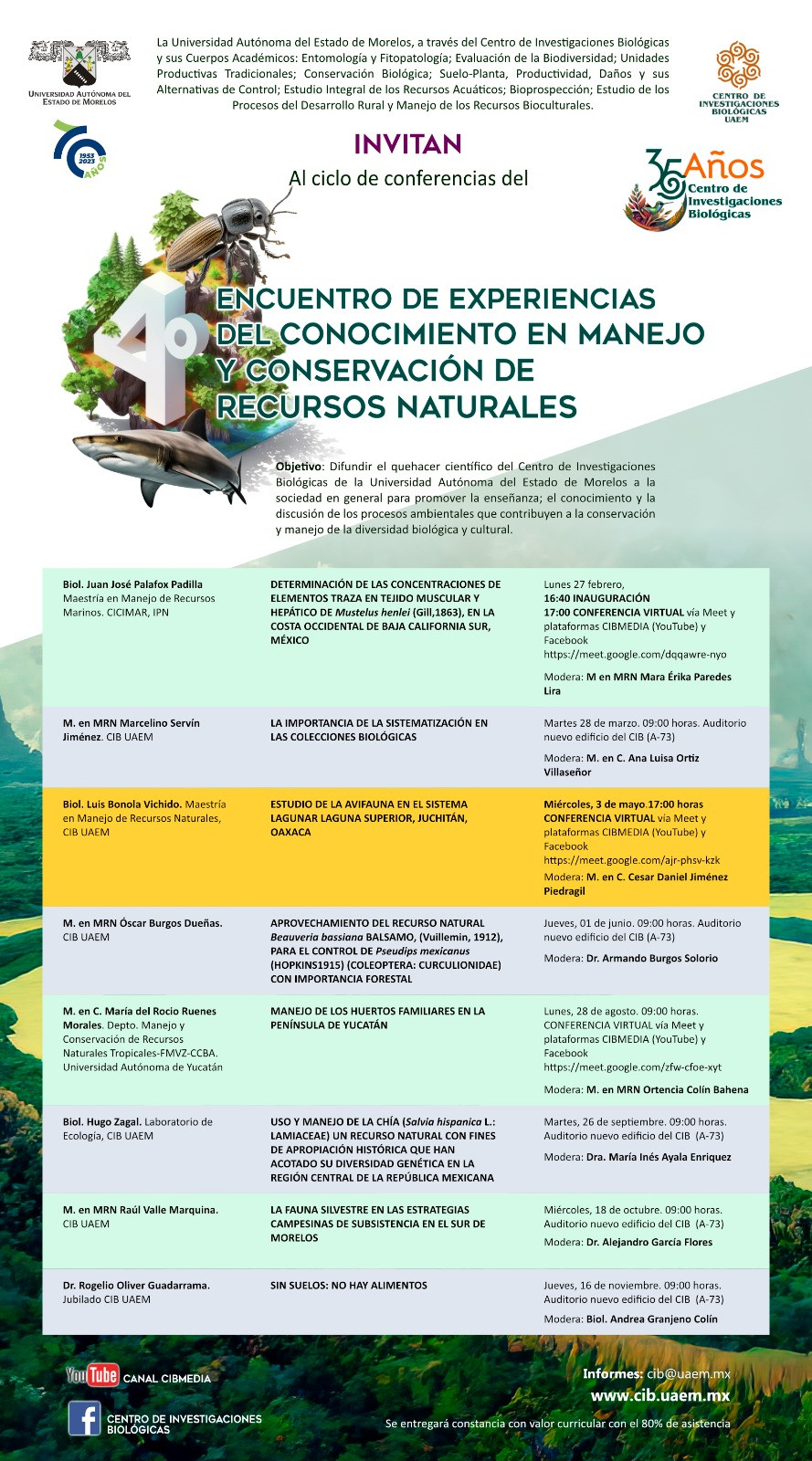 Ciclo de Conferencias del 4º Encuentro de Experiencias del Conocimiento en  Manejo y Conservación de Recursos Naturales - Universidad Autónoma del  Estado de Morelos