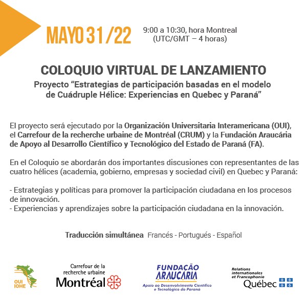 Coloquio Virtual “Estrategias de participación basadas en el modelo de Cuádruple  Hélice: Experiencias en Quebec y Paraná” - Universidad Autónoma del Estado  de Morelos
